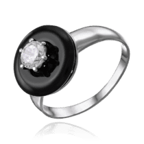 обзорное фото Серебряное кольцо с круглым агатом и фианитом 034758  Серебряные кольца