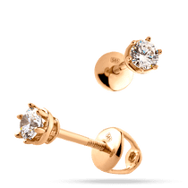 обзорное фото Серьги гвоздики золотые с фианитом 037102 Золотые серьги обзорное фото Серьги гвоздики золотые с фианитом 037102  Золотые серьги