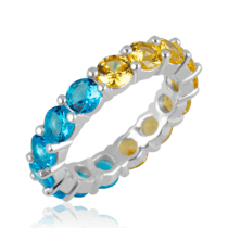 обзорное фото Серебряное кольцо-дорожка с жёлто-голубыми фианитами 037400  Украинская символика из золота и серебра