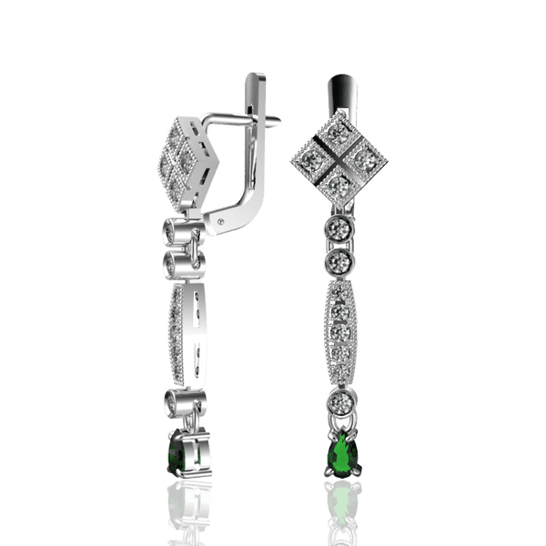 Серьги из белого золота с бриллиантами и изумрудом 030417 детальное изображение ювелирного изделия Золотые серьги с изумрудами Серьги из белого золота с бриллиантами и изумрудом 030417 детальное изображение ювелирного изделия Золотые серьги с изумрудами