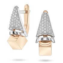 обзорное фото Роскошные серьги в комбинированном золоте "CUBE" с россыпью фианитов 041278 Золотые серьги с фианитом обзорное фото Роскошные серьги в комбинированном золоте "CUBE" с россыпью фианитов 041278  Золотые серьги с фианитом
