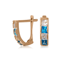 обзорное фото Золотые серьги доорожки с голубыми фианитами 024386  Серьги с камнями