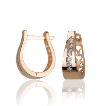 обзорное фото Серьги из красного золота с фианитами 031512  Золотые серьги с фианитом