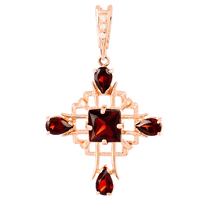 обзорное фото Золотой кулон с гранатом 023736 Золотые крестики обзорное фото Золотой кулон с гранатом 023736  Золотые крестики