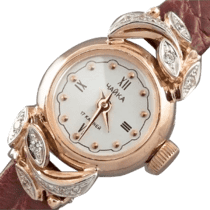 обзорное фото Женские часы з золотым корпусом и кожаным ремешком 036207  Женские золотые часы