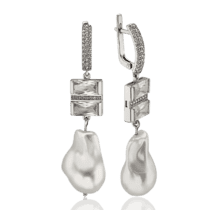 оглядове фото Масивні срібні сережки з перлами і фіанітами 036801