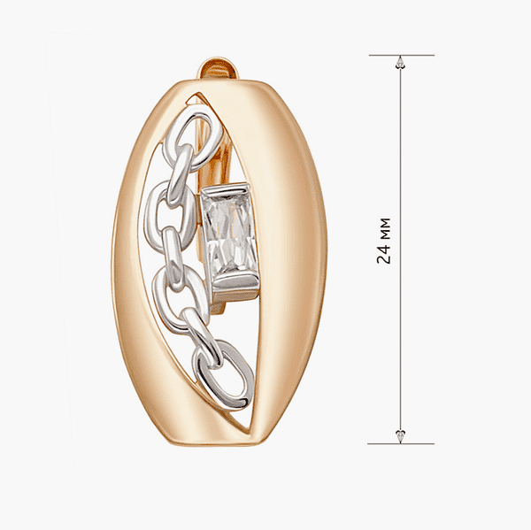 Золотые серьги с цепочкой из белого золота и камушком фианит Золотые серьги с цепочкой из белого золота и камушком фианит