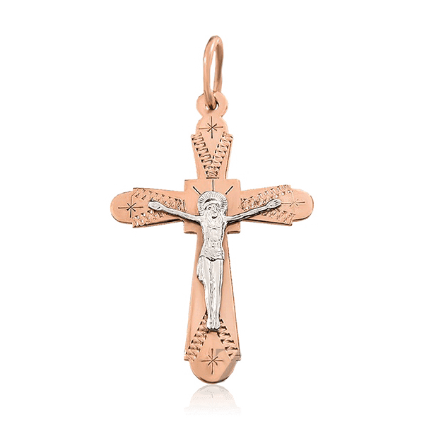 Крестик из красного и белого золота с Распятием 028770 детальное изображение ювелирного изделия Золотые крестики православные Крестик из красного и белого золота с Распятием 028770 детальное изображение ювелирного изделия Золотые крестики православные