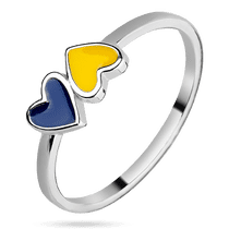 обзорное фото Серебряное кольцо с маленькими сердечками с желто - голубой эмалью 039481 Серебряные кольца со вставками обзорное фото Серебряное кольцо с маленькими сердечками с желто - голубой эмалью 039481  Серебряные кольца со вставками
