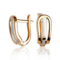 обзорное фото Золотые серьги на английском замке в комбинированном золоте без вставок 037435 Золотые серьги с английским замком обзорное фото Золотые серьги на английском замке в комбинированном золоте без вставок 037435  Золотые серьги с английским замком