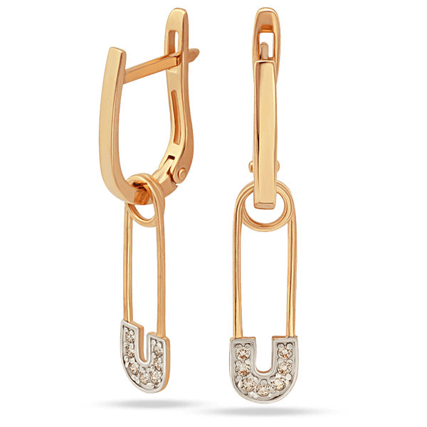 Золотые серьги с белыми фианитами в виде булавки 038848 детальное изображение ювелирного изделия Золотые серьги с фианитом Золотые серьги с белыми фианитами в виде булавки 038848 детальное изображение ювелирного изделия Золотые серьги с фианитом