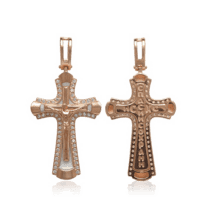 обзорное фото Золотой крестик с эмалью и фианитами 028813  Золотые крестики православные
