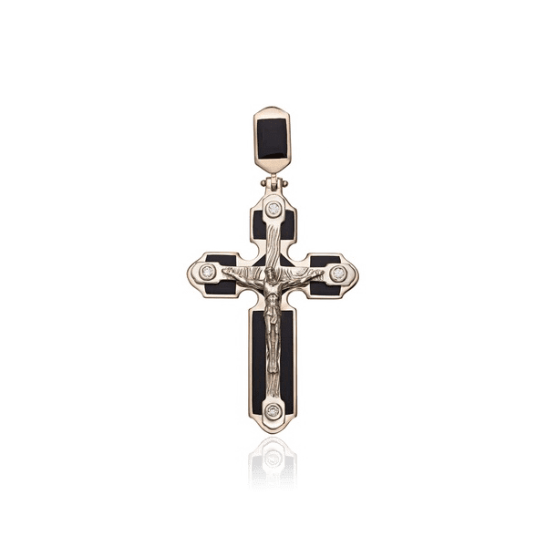 Золотой крестик с черной эмалью 028812 детальное изображение ювелирного изделия Крестики мужские