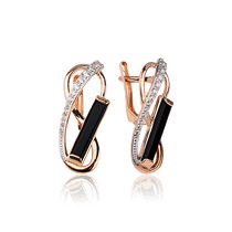 обзорное фото Золотые серьги с агатом и фианитами 029538  Золотые серьги с агатом