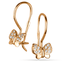 обзорное фото Золотые детские серьги Бабочки з фианитами 038194 Серьги с камнями обзорное фото Золотые детские серьги Бабочки з фианитами 038194  Серьги с камнями