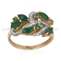 обзорное фото Золотое кольцо с изумрудом и бриллиантами 12067  Золотые кольца с изумрудом