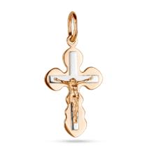 обзорное фото Золотой крестик в комбинированном золоте "Спаси и Сохрани" 038033  Детский золотой крестик