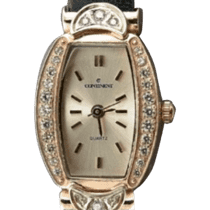оглядове фото Жіночий золотий годинник з цирконієм, шкіряний ремінець 036175
