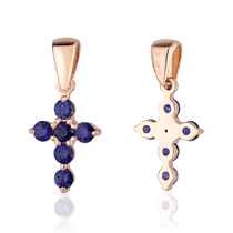 обзорное фото Крестик в красном золоте с сапфирами 026359 Декоративные золотые крестики обзорное фото Крестик в красном золоте с сапфирами 026359  Декоративные золотые крестики