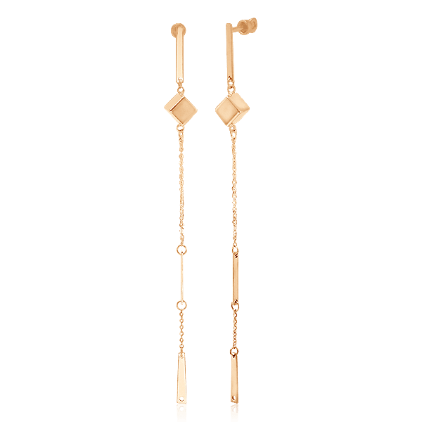 Длинные золотые серьги Кубик 030081 детальное изображение ювелирного изделия Золотые серьги пуссеты Длинные золотые серьги Кубик 030081 детальное изображение ювелирного изделия Золотые серьги пуссеты