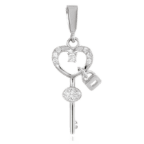 обзорное фото Серебряный кулон-ключ  в стиле "Tiffany" с фианитами 024779  Серебряные подвески со вставками