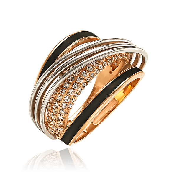 Кольцо из красного золота с фианитами и черной эмалью 030817 детальное изображение ювелирного изделия Золотые кольца Кольцо из красного золота с фианитами и черной эмалью 030817 детальное изображение ювелирного изделия Золотые кольца