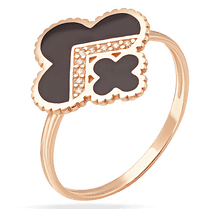 обзорное фото Золотое кольцо Клевер с черной эмалью и фианитами 038979 Золотые кольца с эмалью обзорное фото Золотое кольцо Клевер с черной эмалью и фианитами 038979  Золотые кольца с эмалью