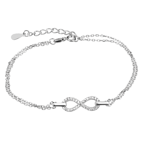 Серебряный браслет с бесконечностью в белых фианитах и дополнительной цепочкой 039759 детальное изображение ювелирного изделия Серебряные женские браслеты Серебряный браслет с бесконечностью в белых фианитах и дополнительной цепочкой 039759 детальное изображение ювелирного изделия Серебряные женские браслеты