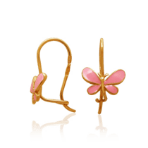 оглядове фото Золоті сережки Метелики з рожевою емалью 030248