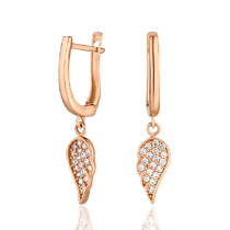 обзорное фото Золотые серьги Крылья с фианитами 032536 Золотые серьги с фианитом обзорное фото Золотые серьги Крылья с фианитами 032536  Золотые серьги с фианитом