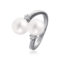 обзорное фото Женское серебряное кольцо с жемчугом и фианитами 031248  Серебряные кольца со вставками