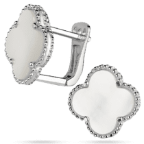 обзорное фото Женские серебряные серьги Клевер с перламутром 925 пробы 039359  Серебряные кольца со вставками