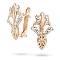 обзорное фото Изысканные золотые серьги украшены вставками из белого золота с алмазной огранкой 040532  Золотые серьги без вставок