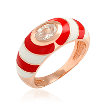 обзорное фото Золотое кольцо с фианитом и цветной эмалью 033863 Золотые кольца обзорное фото Золотое кольцо с фианитом и цветной эмалью 033863  Золотые кольца