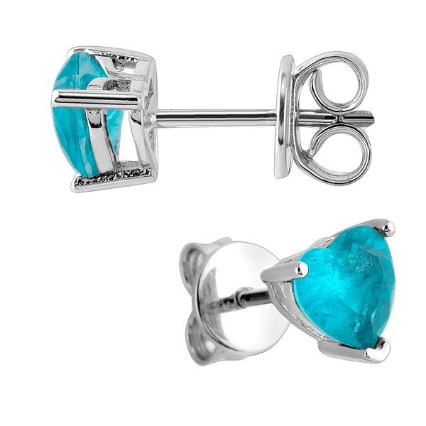 Серебряные серьги-пусеты Сердце с голубым фианитом