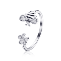 обзорное фото Серебряное кольцо Пчелка и Ромашка 031242  Серебряные кольца со вставками