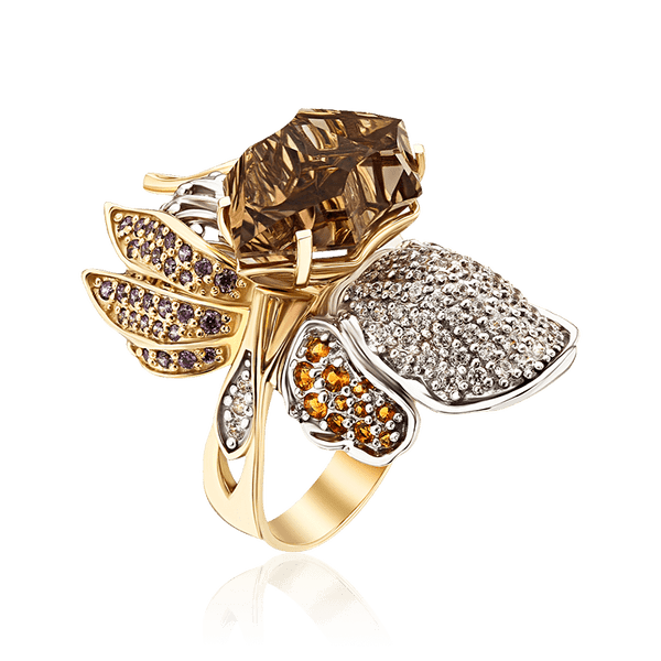 Женское кольцо в желтом золоте с кварцем и фианитами 035921 детальное изображение ювелирного изделия Золотые кольца Женское кольцо в желтом золоте с кварцем и фианитами 035921 детальное изображение ювелирного изделия Золотые кольца