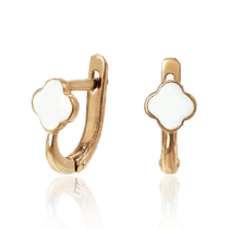 обзорное фото Золотые серьги с белой эмалью Клевер 033783 Золотые серьги обзорное фото Золотые серьги с белой эмалью Клевер 033783  Золотые серьги