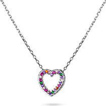 обзорное фото Милое и очень красивое серебряное колье Сердце с разноцветными фианитами 039793 Серебряные колье обзорное фото Милое и очень красивое серебряное колье Сердце с разноцветными фианитами 039793  Серебряные колье