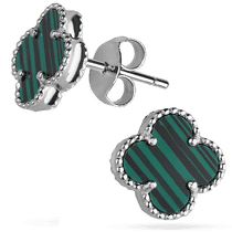 обзорное фото Серебряные пуссеты Клевер с малахитом 038523 Серебряные серьги с камнями обзорное фото Серебряные пуссеты Клевер с малахитом 038523  Серебряные серьги с камнями