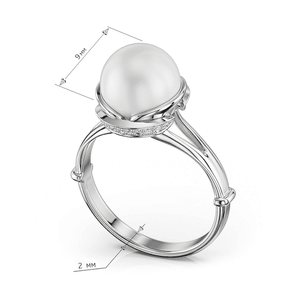 Кольцо в белом золоте «AURORA LIGHT» с жемчужиной и дорожкой бриллиантов Кольцо в белом золоте «AURORA LIGHT» с жемчужиной и дорожкой бриллиантов