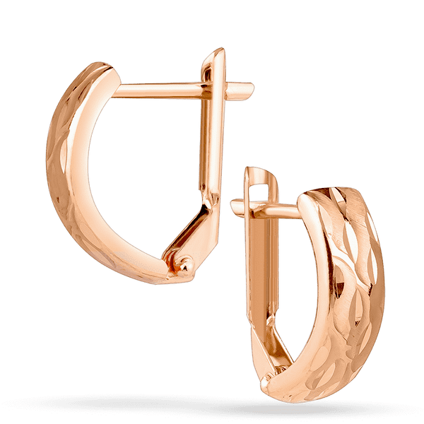 Золотые серьги рельефные на английской застежке без вставок Золотые серьги рельефные на английской застежке без вставок