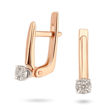обзорное фото Сережки из комбинированного золота с бриллиантом 035295 Золотые серьги обзорное фото Сережки из комбинированного золота с бриллиантом 035295  Золотые серьги