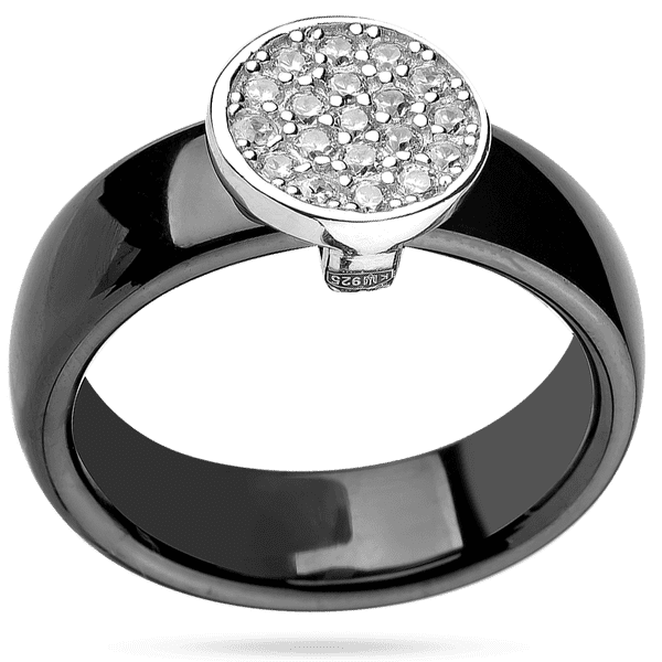 Масивна срібна каблучка з чорної кераміки та коло білих фіанітів 039407 детальне зображення ювелірного виробу Масивна срібна каблучка з чорної кераміки та коло білих фіанітів 039407 детальне зображення ювелірного виробу