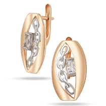 обзорное фото Золотые серьги с цепочкой из белого золота и камушком фианит 040295  Золотые серьги с фианитом