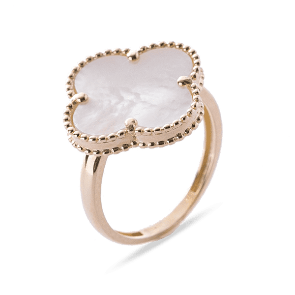 Золотое кольцо Клевер с перламутром 038665  детальное изображение ювелирного изделия Золотые кольца с перламутром Золотое кольцо Клевер с перламутром 038665  детальное изображение ювелирного изделия Золотые кольца с перламутром