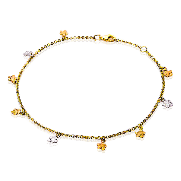 Золотой браслет на ногу с подвесками Цветочки 032911 детальное изображение ювелирного изделия Золотые браслеты на ногу Золотой браслет на ногу с подвесками Цветочки 032911 детальное изображение ювелирного изделия Золотые браслеты на ногу