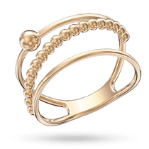 обзорное фото Золотое кольцо с тремя линиями из которых центральная украшена изящными маленькими шариками 040528  Золотые кольца без вставок