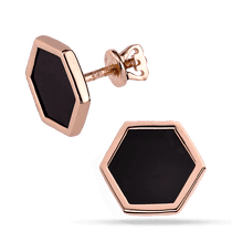 обзорное фото Золотые серьги-пуссеты с черным ониксом шестигранник 040853 Золотые серьги с ониксом обзорное фото Золотые серьги-пуссеты с черным ониксом шестигранник 040853  Золотые серьги с ониксом