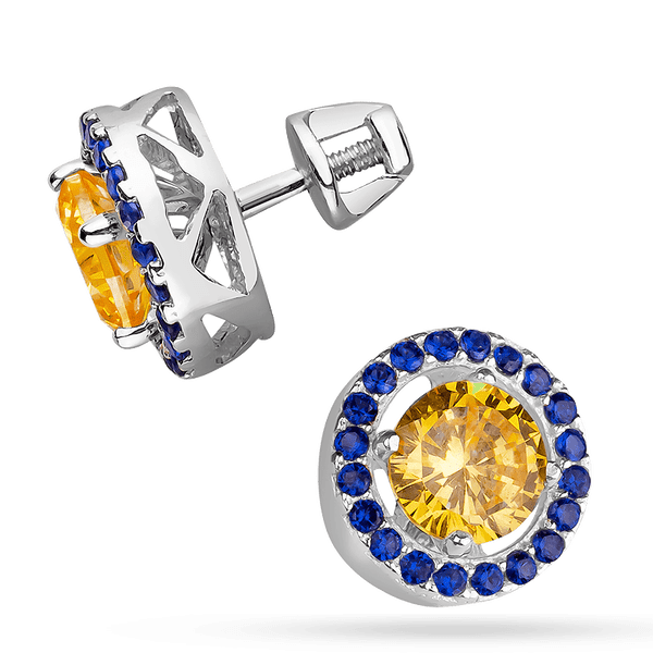 Серебряные серьги круглые трансформеры 2 в 1 с желто-голубыми фианитами 038441 детальное изображение ювелирного изделия Серебряные серьги с камнями Серебряные серьги круглые трансформеры 2 в 1 с желто-голубыми фианитами 038441 детальное изображение ювелирного изделия Серебряные серьги с камнями